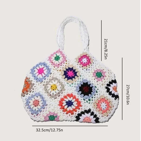 Random Multicolor Floral Pattern Crochet Bag Vacation - Picture 3 of 3